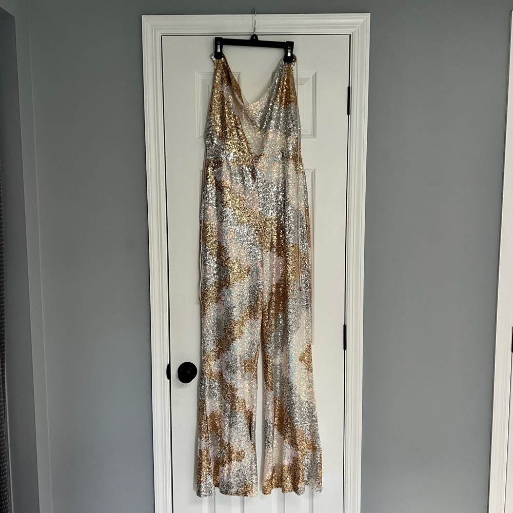 12th Tribe Ivory Multi Sequin Jumpsuit
